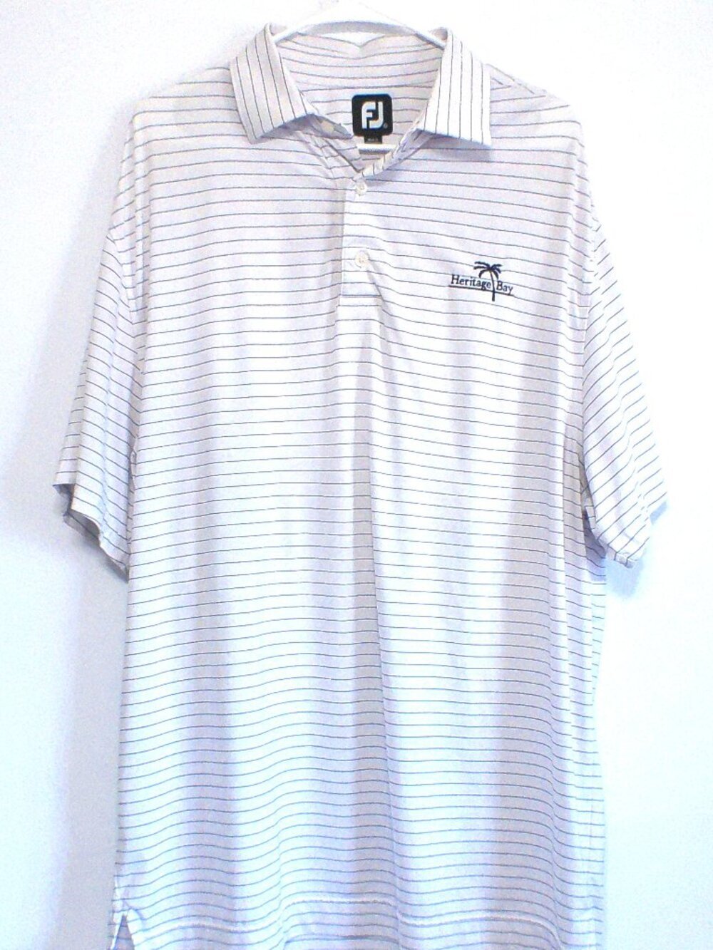 FootJoy Polo Shirt Mens Large White Blue Stripe Heritage Bay Golf Performance
